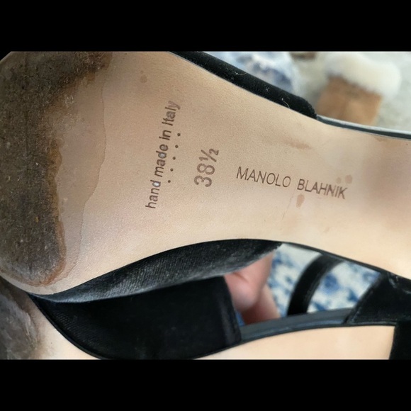 MANOLO BLAHNIK / aminta grey Velvet peep toe d’Orsay ankle Sandal heel 38.5 8.5 - Picture 7 of 7